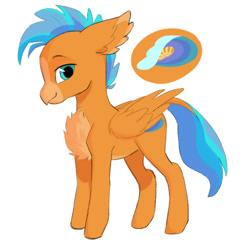 Size: 1104x1079 | Tagged: safe, artist:bokkitoki, oc, oc only, oc:riptide, parent:scootaloo, parent:terramar, parents:terraloo, species:hippogriff, species:pegasus, species:pony, chest fluff, cutie mark, ear fluff, female, hybrid, interspecies offspring, male, offspring, simple background, smiling, solo, white background, wings