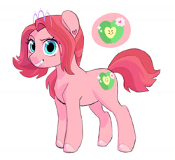 Size: 1280x1166 | Tagged: safe, artist:bokkitoki, oc, oc only, oc:primrose cider, parent:apple bloom, parent:diamond tiara, parents:diamondbloom, species:earth pony, species:pony, cutie mark, ear piercing, earring, female, grin, jewelry, magical lesbian spawn, offspring, piercing, simple background, smiling, solo, tiara, white background