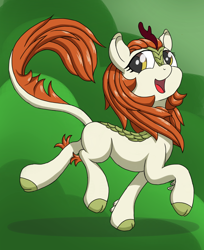 Size: 1536x1880 | Tagged: safe, artist:itchystomach, character:autumn blaze, species:kirin, episode:sounds of silence, g4, my little pony: friendship is magic, awwtumn blaze, cute, female, looking at you, looking back, open mouth, prancing, raised hoof, smiling, solo