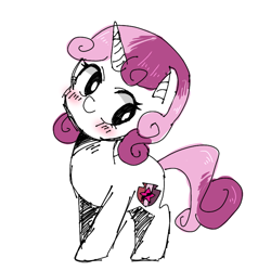 Size: 768x768 | Tagged: safe, artist:destroyer_aky, character:sweetie belle, species:pony, species:unicorn, blushing, cute, diasweetes, female, filly, pixiv, simple background, solo, white background