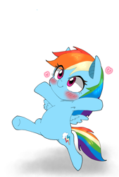 Size: 1181x1748 | Tagged: safe, artist:destroyer_aky, character:rainbow dash, species:pegasus, species:pony, armpits, bipedal, blushing, chibi, cute, dashabetes, female, heart, mare, pixiv, simple background, solo, white background