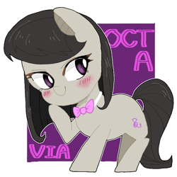 Size: 768x768 | Tagged: safe, artist:destroyer_aky, character:octavia melody, species:earth pony, species:pony, abstract background, blushing, chibi, cute, female, mare, pixiv, solo, tavibetes