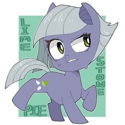 Size: 768x768 | Tagged: safe, artist:destroyer_aky, character:limestone pie, species:earth pony, species:pony, abstract background, chibi, cute, female, limabetes, mare, pixiv, solo, sweat