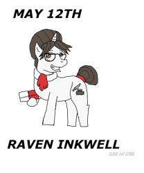 Size: 1000x1200 | Tagged: safe, artist:eunos, character:raven inkwell, species:pony, species:unicorn, ascot, female, glasses, hair bun, mare, paperwork, scroll, simple background, solo, transparent background