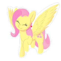 Size: 1800x1800 | Tagged: safe, artist:ponyxwright, character:fluttershy, species:pegasus, species:pony, newbie artist training grounds, atg 2020, cute, eyes closed, female, floating heart, happy, heart, mare, raised hoof, shyabetes, simple background, solo, spread wings, transparent background, white outline, wings