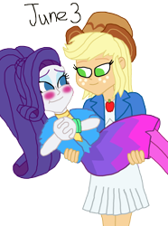 Size: 1280x1716 | Tagged: safe, artist:horroraceman93, character:applejack, character:rarity, ship:rarijack, episode:festival looks, g4, my little pony: equestria girls, my little pony:equestria girls, blushing, bridal carry, carrying, clothing, female, hat, lesbian, pride month, shipping, simple background, transparent background