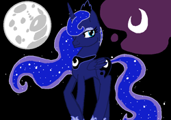 Size: 672x474 | Tagged: safe, artist:sessomesmaru, character:princess luna, species:alicorn, species:pony, female, folded wings, jewelry, lidded eyes, looking at you, mare, mare in the moon, moon, regalia, solo, wings