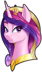 Size: 1600x2727 | Tagged: safe, artist:str1ker878, character:princess cadance, species:alicorn, species:pony, g4, bust, collaboration, commission, crown, eye clipping through hair, eyebrows, eyebrows visible through hair, female, jewelry, mare, portrait, regalia, simple background, solo, three quarter view, transparent background, white outline