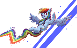 Size: 4000x2550 | Tagged: safe, artist:vanillaghosties, character:rainbow dash, species:pegasus, species:pony, newbie artist training grounds, atg 2020, backwards cutie mark, female, flying, high res, mare, rainbow trail, smiling, solo, spread wings, wings
