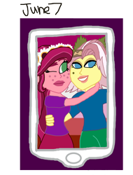 Size: 1280x1683 | Tagged: safe, artist:horroraceman93, character:gloriosa daisy, character:vignette valencia, my little pony:equestria girls, cellphone, female, freckles, gloriette, hug, lesbian, phone, pride month, selfie, shipping, vignette valencia