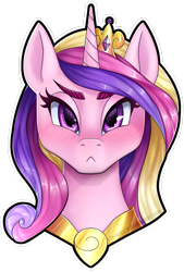 Size: 1600x2362 | Tagged: safe, artist:str1ker878, character:princess cadance, species:alicorn, species:pony, >:<, blushing, bust, collaboration, commission, crown, female, jewelry, looking at you, mare, regalia, simple background, solo, transparent background, white outline