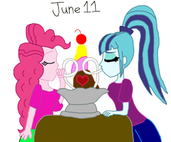 Size: 1280x1065 | Tagged: safe, artist:horroraceman93, character:pinkie pie, character:sonata dusk, ship:pinata, my little pony:equestria girls, female, heart, heart-shaped straws, ice cream sundae, lesbian, pride month, sharing a drink, shipping, simple background, straw, transparent background