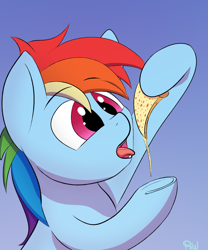 Size: 1500x1800 | Tagged: safe, artist:ponyxwright, character:rainbow dash, species:pegasus, species:pony, newbie artist training grounds, atg 2020, female, food, gradient background, pizza, solo