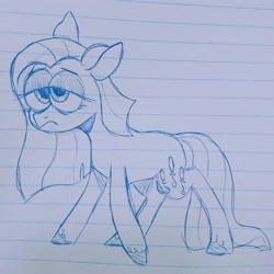 Size: 2048x2048 | Tagged: safe, artist:woollily, character:pinkamena diane pie, character:pinkie pie, species:earth pony, species:pony, female, lidded eyes, sketch, solo, tired, traditional art