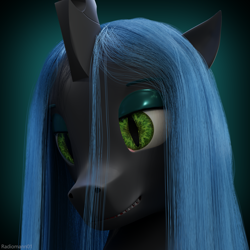 Size: 2000x2000 | Tagged: safe, artist:radiomann01, character:queen chrysalis, species:changeling, 3d, changeling queen, female, high res, looking at you, render, simple background, smiling, smirk, solo