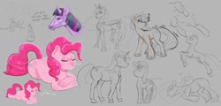 Size: 2251x1080 | Tagged: safe, artist:another_pony, character:applejack, character:lyra heartstrings, character:pinkie pie, character:princess luna, character:twilight sparkle, oc, species:alicorn, species:earth pony, species:pony, species:unicorn, doodles, duality, eyes closed, hoers, ponidox, prone, self ponidox, sketch, sketch dump, tongue out