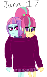 Size: 1168x1920 | Tagged: safe, artist:horroraceman93, character:sour sweet, character:sunny flare, my little pony:equestria girls, clothing, female, lesbian, pride month, shipping, simple background, sourflare, sweater, transparent background