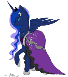 Size: 747x847 | Tagged: safe, artist:kittyisawolf, character:princess luna, clothing, dress, female, simple background, solo, white background