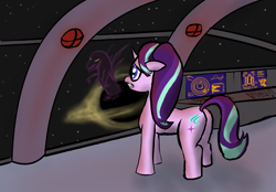 Size: 1280x892 | Tagged: safe, artist:frostclaw, character:starlight glimmer, species:pony, species:unicorn, newbie artist training grounds, atg 2020, black hole, butt, female, mare, monster, plot, space
