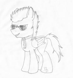 Size: 1280x1373 | Tagged: safe, artist:toli mintdrop, oc, oc:black scarf, species:pegasus, species:pony, clothing, fullbody, glasses, lineart, pencil drawing, scarf, solo, traditional art