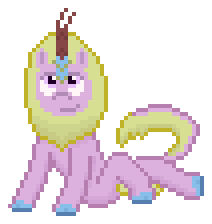 Size: 212x224 | Tagged: safe, artist:silent pone, derpibooru original, oc, oc:puppysmiles, species:kirin, fallout equestria, fallout equestria: pink eyes, fanfic art, female, filly, kirin-ified, pixel art, simple background, solo, species swap, transparent background