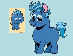 Size: 1330x1022 | Tagged: safe, artist:woollily, species:earth pony, species:pony, episode:the best of the worst, g4.5, my little pony: pony life, my little pony:pony life, spoiler:pony life s01e02, blank flank, blue background, colt, male, simple background, smallfry, solo