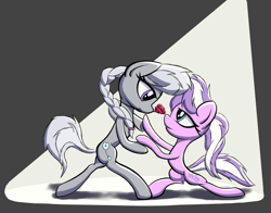 Size: 2869x2247 | Tagged: safe, artist:itchystomach, character:diamond tiara, character:silver spoon, species:earth pony, species:pony, ship:silvertiara, dancing, female, flower, lesbian, request, rose, shipping, spotlight, tango
