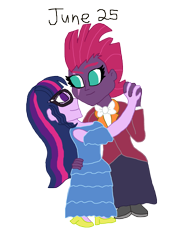 Size: 1280x1743 | Tagged: safe, artist:horroraceman93, character:tempest shadow, character:twilight sparkle, character:twilight sparkle (scitwi), species:eqg human, ship:tempestlight, my little pony:equestria girls, clothing, dancing, dress, female, lesbian, pride month, sci-tempestlight, shipping, simple background, transparent background, tuxedo
