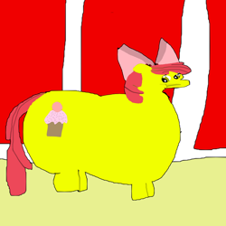Size: 1024x1024 | Tagged: safe, artist:coltfan97, character:apple bloom, species:earth pony, species:pony, 1000 hours in ms paint, :t, alternate cutie mark, apple blob, every day we stray further from god's light, fat, overweight, paint tool sai, quality