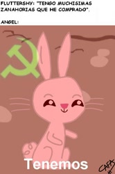 Size: 502x754 | Tagged: safe, artist:cafakero, character:angel bunny, bugs bunny, communism, implied fluttershy, meme, spanish, translated in the comments