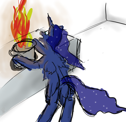 Size: 3103x3000 | Tagged: safe, artist:frostclaw, character:princess luna, species:alicorn, species:pony, newbie artist training grounds, atg 2020, cooking, fire, sketch