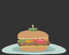 Size: 295x235 | Tagged: safe, artist:ravecrocker, my little pony:equestria girls, animated, borgarposting, burger, cheeseburger, context is for the weak, food, gif, gifcam, gray background, hamburger, no pony, oecake, plate, simple background, vector, wat, wobbling