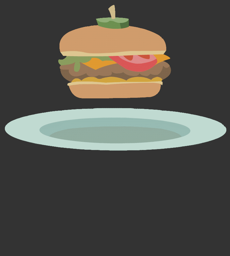 Size: 754x838 | Tagged: safe, artist:ravecrocker, my little pony:equestria girls, animated, borgarposting, burger, cheeseburger, context is for the weak, dropping, floating, food, gif, gray background, hamburger, high res, jello, jiggling, no pony, oecake, plate, simple background, vector, wat