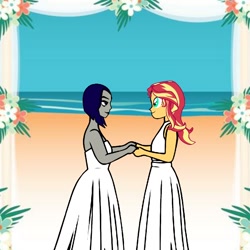 Size: 768x768 | Tagged: safe, artist:thatradhedgehog, character:sunset shimmer, my little pony:equestria girls, female, lesbian, marriage, pride month, raven (teen titans), shimrav, teen titans, wedding