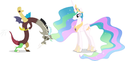 Size: 14085x6951 | Tagged: safe, artist:jordila-forge, character:discord, character:princess celestia, species:alicorn, species:draconequus, species:pony, ship:dislestia, absurd resolution, bowing, duo, female, male, mare, shipping, simple background, straight, transparent background, vector