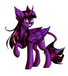 Size: 1035x1161 | Tagged: safe, artist:paintpalet35, character:twilight sparkle, character:twilight sparkle (alicorn), species:alicorn, species:pony, brutalight sparcake, corrupted, curved horn, elements of insanity, female, horn, leonine tail, mare, simple background, solo, transparent background
