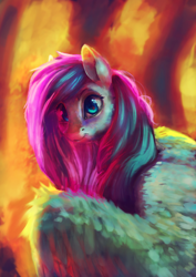 Size: 2560x3625 | Tagged: safe, artist:terrafomer, part of a set, character:fluttershy, species:pegasus, species:pony, bust, female, high res, looking at you, mare, portrait, smiling, solo, spread wings, wings