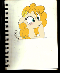 Size: 2088x2528 | Tagged: safe, artist:deluxeflame, character:pear butter, digitally colored, embarrassed, female, sketch, solo