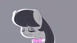 Size: 1280x720 | Tagged: safe, artist:another_pony, character:octavia melody, species:earth pony, species:pony, animated, bedroom eyes, eyes closed, female, gray background, hair flip, head turn, looking at you, mare, no sound, simple background, smiling, solo, webm, white outline