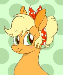 Size: 776x926 | Tagged: safe, artist:woollily, character:applejack, species:pony, episode:five to nine, g4, my little pony: equestria girls, my little pony:equestria girls, alternate hairstyle, blushing, bust, cute, equestria girls ponified, female, hair bun, hairband, jackabetes, kerchief, mare, ponified, portrait, solo