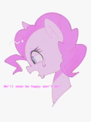 Size: 768x1024 | Tagged: safe, artist:destroyer_aky, character:pinkie pie, species:earth pony, species:pony, bust, chromatic aberration, crying, female, mare, open mouth, sad, simple background, solo, white background