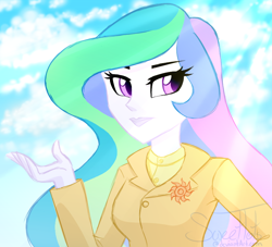 Size: 792x720 | Tagged: safe, artist:sweettots, character:princess celestia, character:principal celestia, species:eqg human, g4, my little pony:equestria girls, alternate design, bust, cutie mark accessory, female, girly, pony coloring, portrait, solo