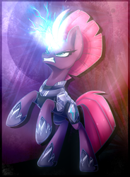 Size: 883x1200 | Tagged: safe, artist:bloody-pink, character:tempest shadow, species:pony, g4, female, magic, rearing, solo