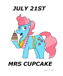 Size: 1000x1200 | Tagged: safe, artist:eunos, character:cup cake, species:earth pony, species:pony, g4, apron, birthday cake, cake, clothing, ear piercing, earring, female, food, jewelry, piercing, simple background, smiling, solo, transparent background
