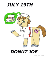 Size: 1000x1200 | Tagged: safe, artist:eunos, character:donut joe, species:pony, species:unicorn, g4, apron, clothing, digital art, donut, food, hat, magic, male, simple background, smiling, solo, transparent background