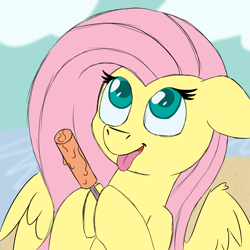 Size: 2048x2048 | Tagged: safe, artist:nevermore228, character:fluttershy, species:pegasus, species:pony, g4, beach, female, food, ice cream, mare, misleading thumbnail, sand, tongue out