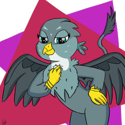 Size: 1000x1000 | Tagged: safe, artist:paw-of-darkness, character:gabby, species:griffon, g4, chest fluff, female, looking at you, simple background, solo, transparent background, wings