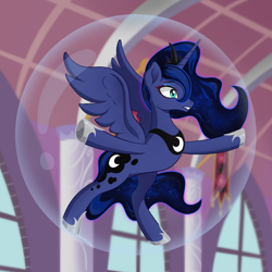 Size: 1351x1351 | Tagged: safe, artist:nathayro37, character:princess luna, species:alicorn, species:pony, g4, bubble, female, mare, requested art