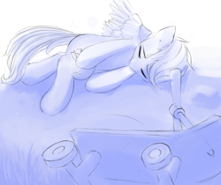 Size: 2000x1681 | Tagged: safe, artist:some_ponu, character:scootaloo, species:pegasus, species:pony, g4, injured, monochrome, scooter, sketch