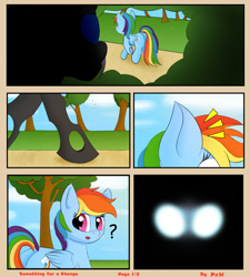 Size: 1800x2000 | Tagged: safe, artist:ponyxwright, character:rainbow dash, species:changeling, species:pegasus, species:pony, comic:something for a change, g4, cloud, comic, grass, sky, tree